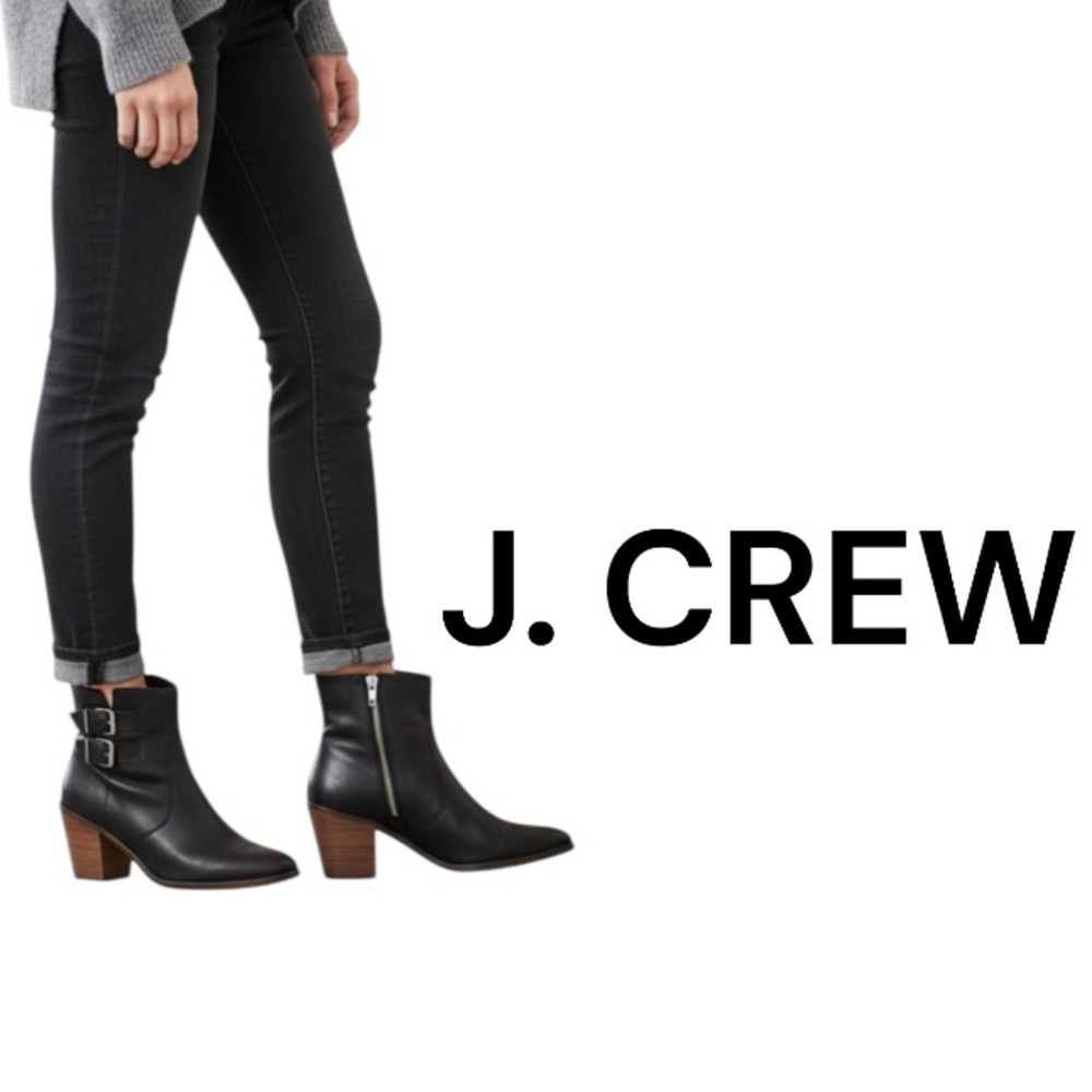 Authentic J. Crew designer black leather ankle boots sz 8.5